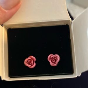 1998 AVON PINK ROSETTE PIERCED Earrings with Surgical Steel Posts
